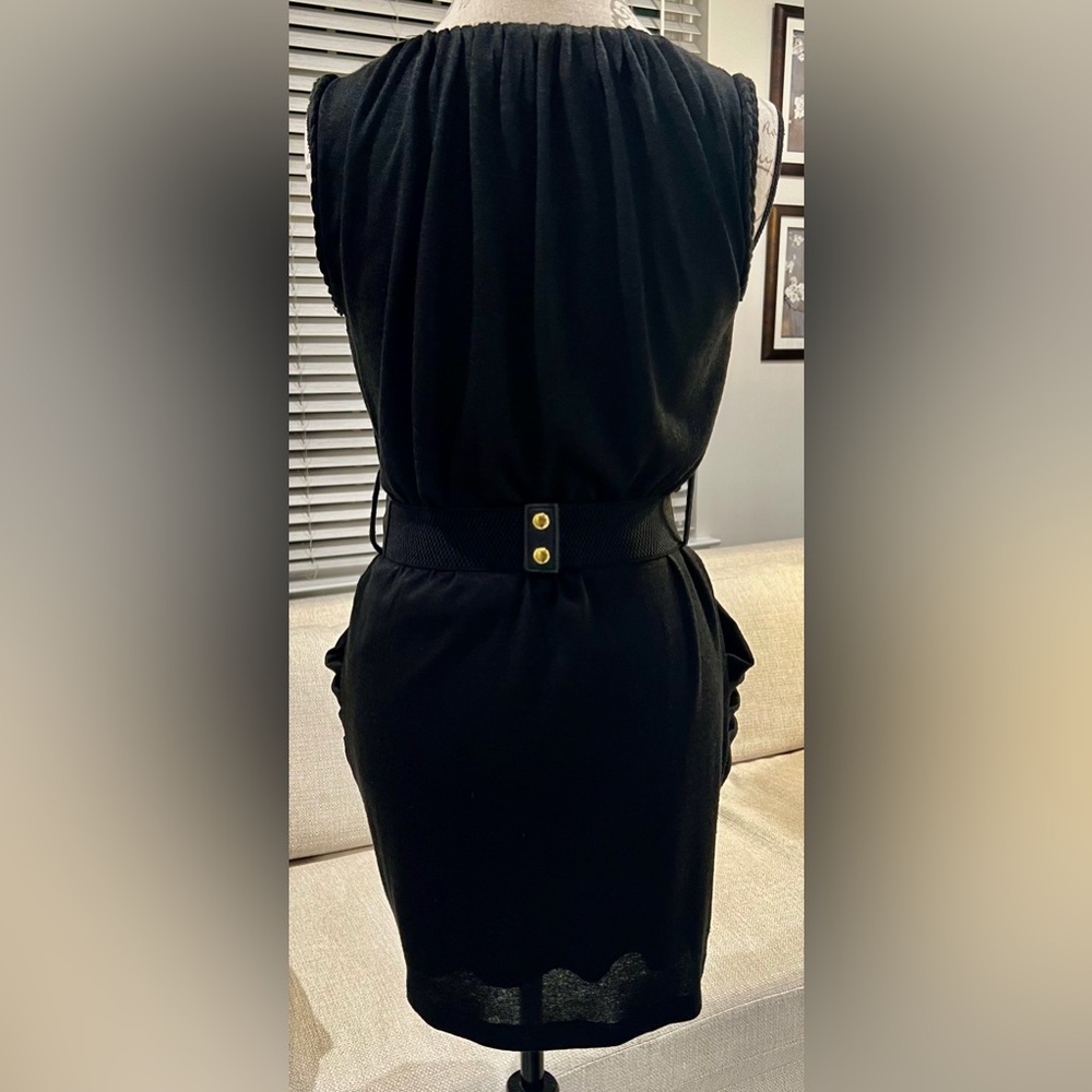 XOXO Y2K Belted Tiered Tassel Drape Dress Braided Black Gold Accents Extra Small - Picture 2 of 16